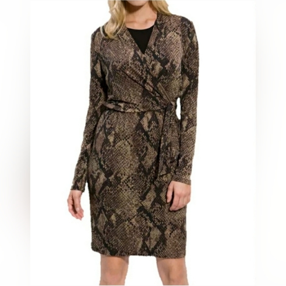 Tahari Wilemina Snakeskin Faux Wrap Dress - Picture 1 of 7